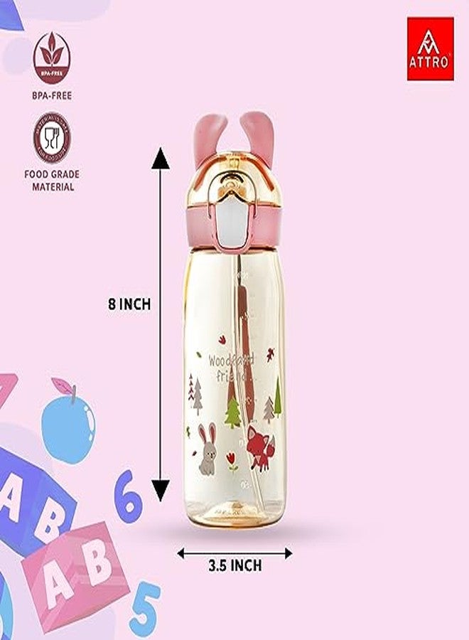 Attro Bunny 550ml Cute and Convenient Cartoon Printed Kids Tritan Water Bottle with Detachable Strap & Straw Lid BPA-Free,Leak-Proof-Perfect for School,Sports and Travel-Pink - Image 4